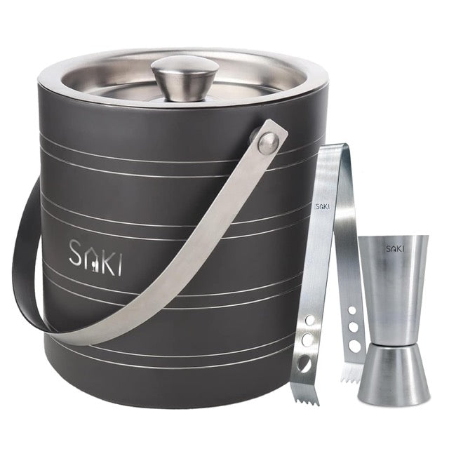 SAKI Gunmetal Stainless Steel Ice Bucket with Jigger