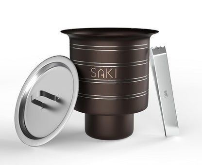 SAKI Stainless Steel Double Ring Wall Mini Ice Bucket with Tong - Gun Metal Ring Design