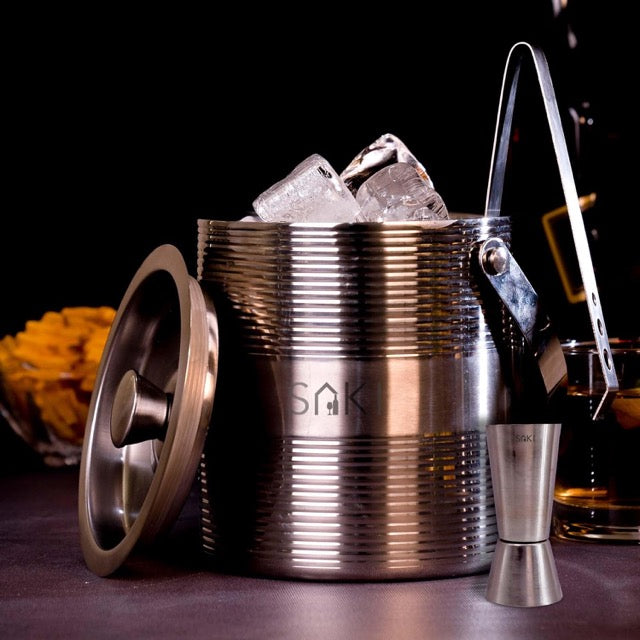 SAKI Metallic Ripple Stainless Steel Ice Bucket with Jigger