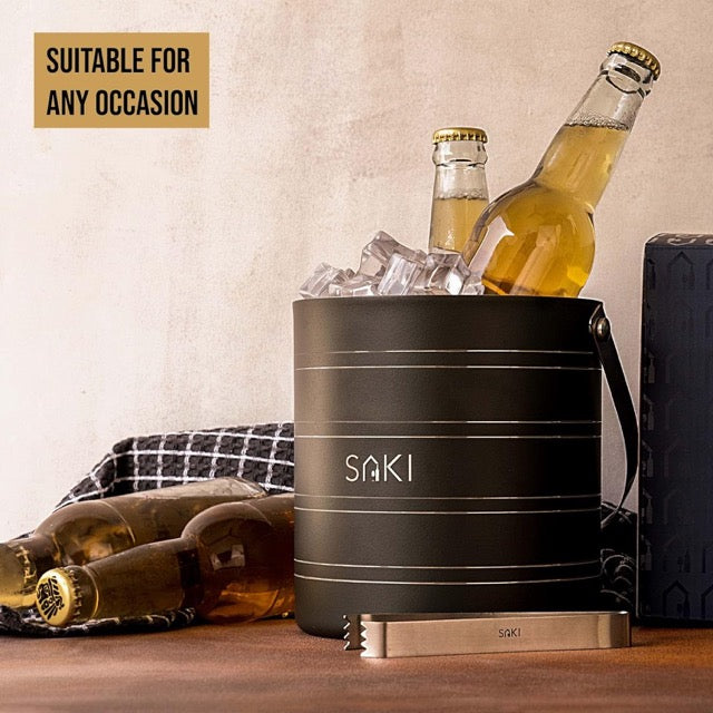 SAKI Stainless Steel Double Wall Ice Bucket with Tong
