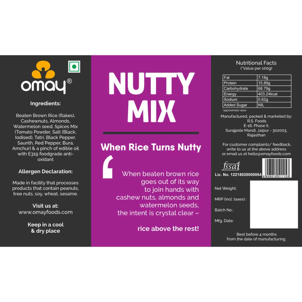 Omay Foods Nutty Mix with Dry Fruits 400 gms Pouch-Nuts &amp; Seeds-Boozlo