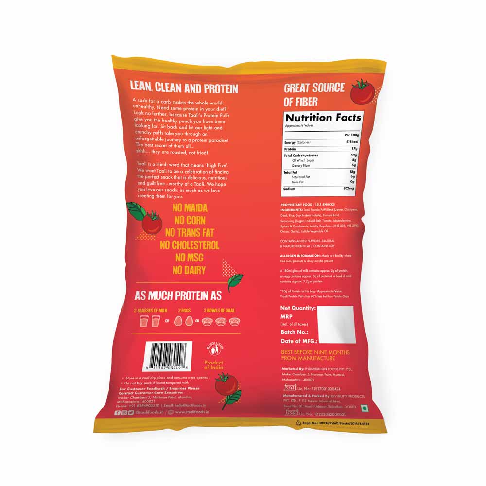 Taali Protein Puffs Tomato Basil (60gms x 6)-Boozlo