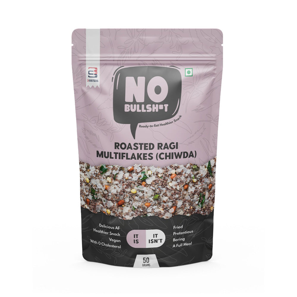 3 Sisters (NO Bullshit) Healthier Snacks - Roasted Ragi Multiflakes (Pack of 5)