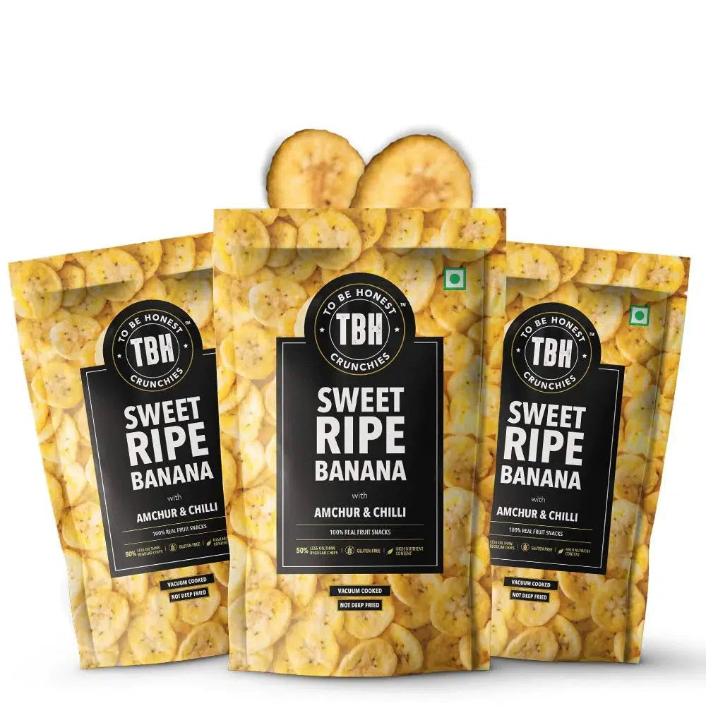 TBH Sweet Ripe Banana Chips - 90gms each (Pack of 3)-Healthy Snacks-Boozlo